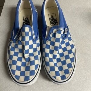 Vans Blue and White Checkered Slip-On Sneakers